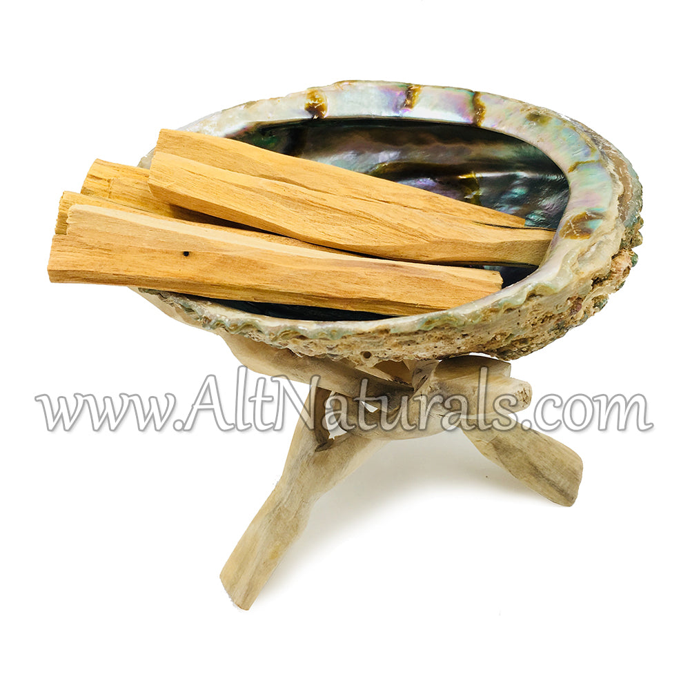 Abalone Shell with Natural Wooden Tripod Stand and 6 Palo Santo Sticks